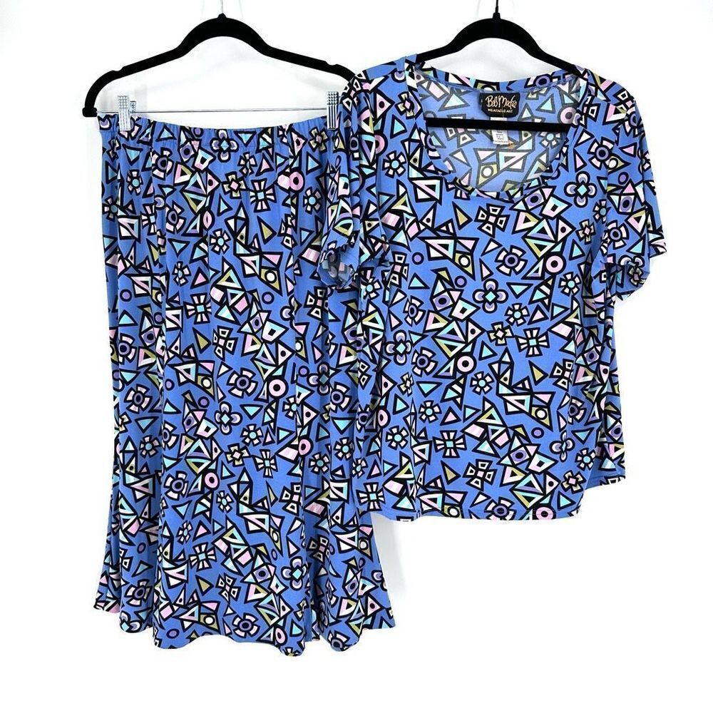 Bob Mackie Women's Wearable Art Geometric Top and Skirt Set 2‎ Piece Multi Large